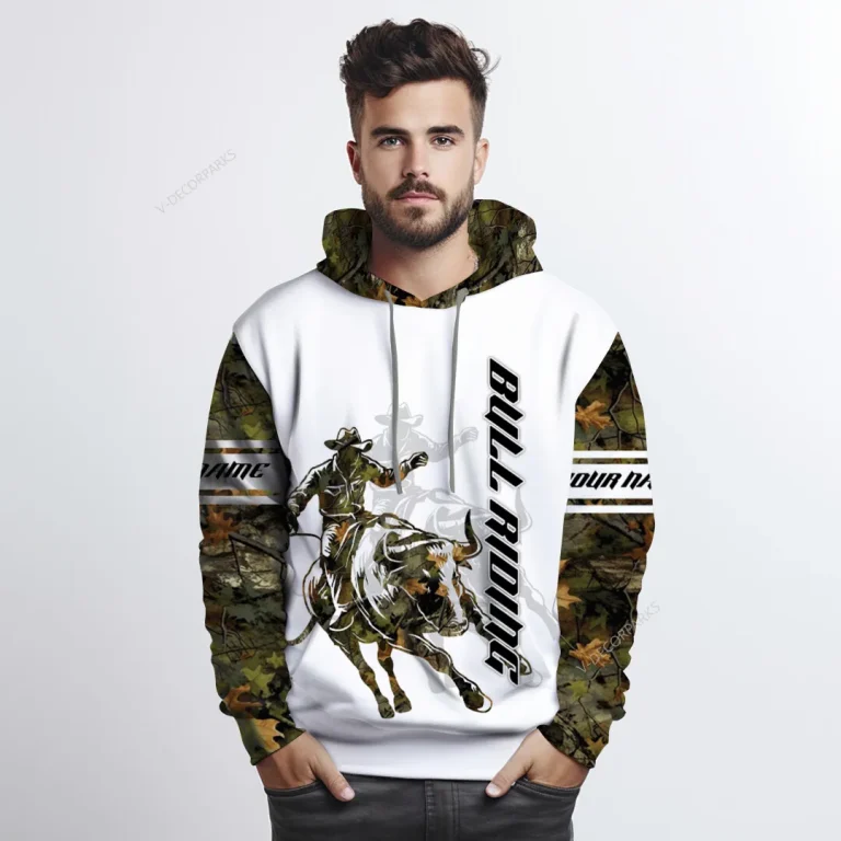 Custom Bull Riding 3d All Over Printed Hoodies For Mens, Personalized Name Bull Rider Unisex Hoodie, Rodeo Cowboy 3d Pullover Sweatshirt With Pockets