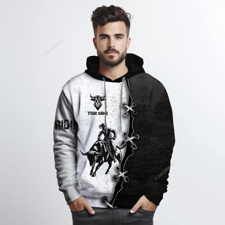 Personalized Name Bull Rider Mens 3d All Over Printed Hoodies, Rodeo Cowboy 3d Pullover Sweatshirt With Pockets, Custom Bull Riding Unisex Hoodie