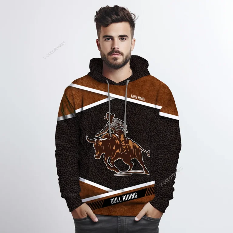 Personalized Name Rodeo Cowboy Mens 3d All Over Printed Hoodies, Bull Riding 3d Pullover Sweatshirt With Pockets, Custom Bull Rider Unisex Hoodie