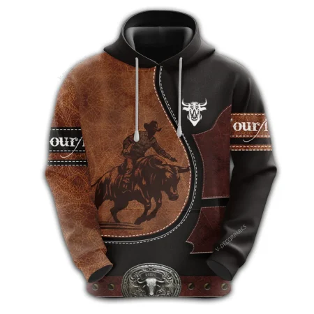 Personalized Name Rodeo Cowboy All Over Printed Hoodies For Mens, Bull Riding 3d Pullover Sweatshirt With Pockets, Custom Bull Rider Unisex Hoodie