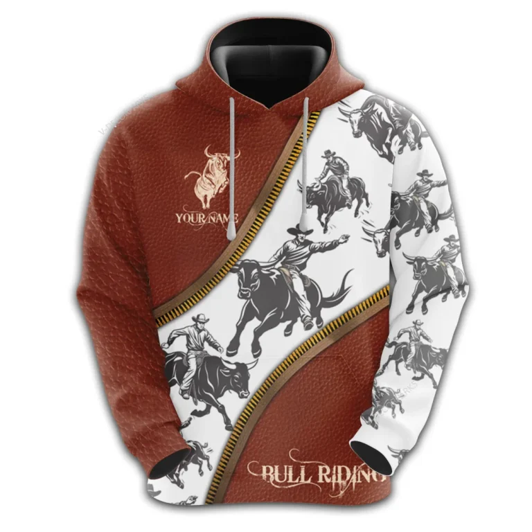 Personalized Name Bull Riding 3d All Over Printed Hoodies For Mens, Rodeo Cowboy 3d Pullover Sweatshirt With Pocket, Custom Bull Rider Unisex Hoodie