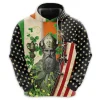 Us Flag Saint Patrick 3d All Over Printed Hoodie, Green Shamrock Patrick Printed Unisex Pullover Hoodie, Patrick's Day Men's Fleece Hooded Sweatshirt