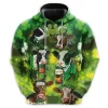 St Patrick Cow With Beer All Over Printed Hoodie, Leprechaun Cow Printed Unisex Pullover Hoodie, Happy Patrick's Day Men's Fleece Hooded Sweatshirt