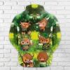 St Patrick Highland Cow All Over Printed Hoodie, Shamrock Patrick Printed Unisex Pullover Hoodie, Happy Patrick's Day Men's Fleece Hooded Sweatshirt