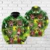 St Patrick Red Angus Cow All Over Printed Hoodie, Lucky Shamrock Printed Unisex Pullover Hoodie, Happy Patrick's Day Men's Fleece Hooded Sweatshirt