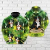 Patrick St Bernard Dog All Over Printed Hoodie For Men, Irish Shamrock Printed Unisex Pullover Hoodie, Patrick's Day Men's Fleece Hooded Sweatshirt