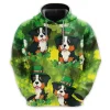 Patrick St Bernard Dog All Over Printed Hoodie For Men, Irish Shamrock Printed Unisex Pullover Hoodie, Patrick's Day Men's Fleece Hooded Sweatshirt