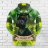 St Patrick Schnauzer Dog All Over Printed Hoodie For Men, Irish Shamrock Printed Unisex Pullover Hoodie, Patrick's Day Men's Fleece Hooded Sweatshirt