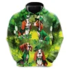 Saint Patrick Beagle Dog All Over Printed Hoodie For Men, Irish Shamrock Printed Unisex Pullover Hoodie, Patrick's Day Men's Fleece Hooded Sweatshirt