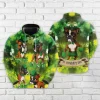 Saint Patrick Boxer Dog All Over Printed Hoodie For Men, Irish Shamrock Printed Unisex Pullover Hoodie, Patrick's Day Men's Fleece Hooded Sweatshirt