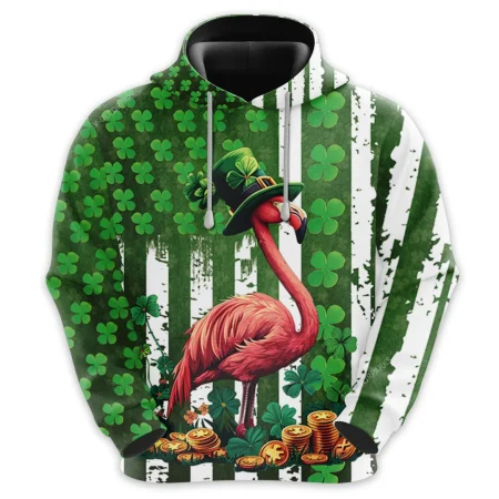 Leprechaun Flamingo 3d All Over Printed Hoodie For Men, Irish Flamingo Print Unisex Pullover Hoodie,happy Patrick's Day Men's Fleece Hooded Sweatshirt