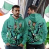 Leprechaun Riding Dinosaur 3d All Over Printed Hoodie, Green Shamrock Print Unisex Pullover Hoodie,happy Patrick's Day Men's Fleece Hooded Sweatshirt