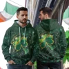 Lucky Green Shamrock All Over Printed Hoodie For Men, Irish Shamrock Print Unisex Pullover Hoodie, Happy Patrick's Day Men's Fleece Hooded Sweatshirt