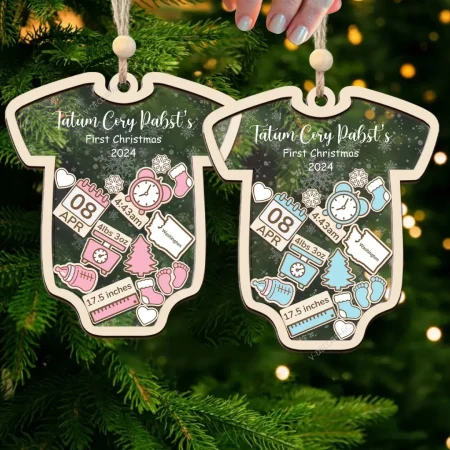 Baby's First Christmas Ornament 2024, Personalized Baby 1st Christmas Ornament, Custom New Baby Gift, 4d Shake Babies Ornament, Baby Shower, Baby Keepsake