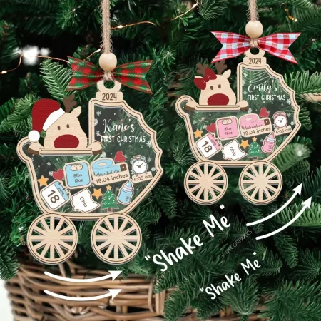 Customized Baby's First Christmas Ornament 2024, Baby 1st Christmas Ornament, Custom Newborn Gift, 4d Shake Babies Ornament, Baby Name Xmas Keepsake