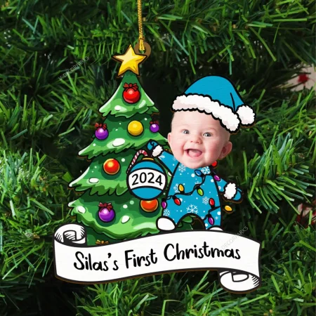 Custom Photo Baby's First Christmas Ornament 2024, Baby 1st Christmas Ornaments, New Baby Gift, Baby Keepsake, 4d Shake Babies Ornament, Baby Shower Gift