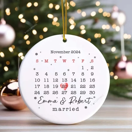 Custom Married Ornament, Calendar Wedding Date Ornament, Anniversary Gift, Custom Our First Christmas Ornament, Newlywed Gift, Wedding Gift