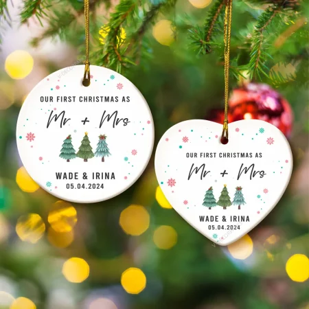 Custom Our First Christmas As Mr & Mrs Ornament, Newlywed Christmas Gift 2024, Wedding Gift, Mr Mrs Ornament, Couple Gift, Wedding Gift Ornament