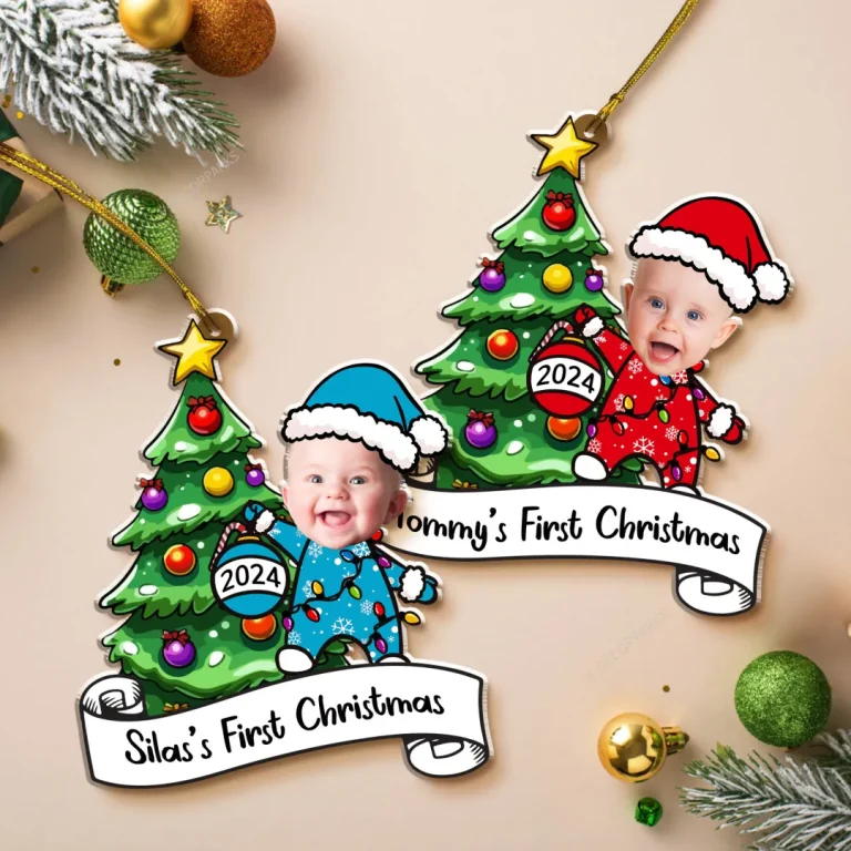 Custom Photo Baby's First Christmas Ornament 2024, Baby 1st Christmas Ornaments, New Baby Gift, Baby Keepsake, 4d Shake Babies Ornament, Baby Shower Gift