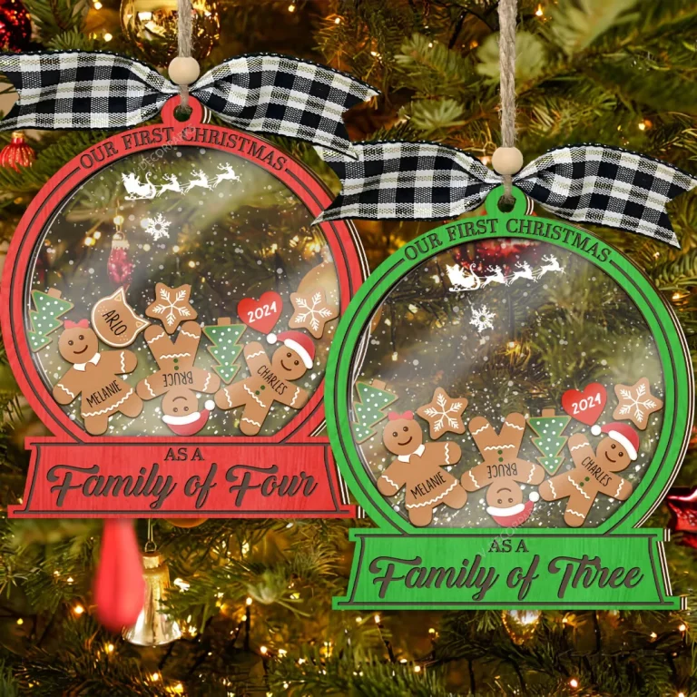 Custom Our First Christmas As A Family Ornament, Family Of Three, Family Of Six Baby's First Christmas Ornament Custom Family Name Ornament