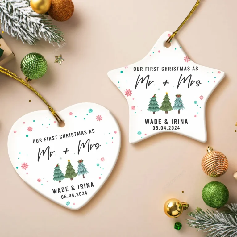 Custom Our First Christmas As Mr & Mrs Ornament, Newlywed Christmas Gift 2024, Wedding Gift, Mr Mrs Ornament, Couple Gift, Wedding Gift Ornament