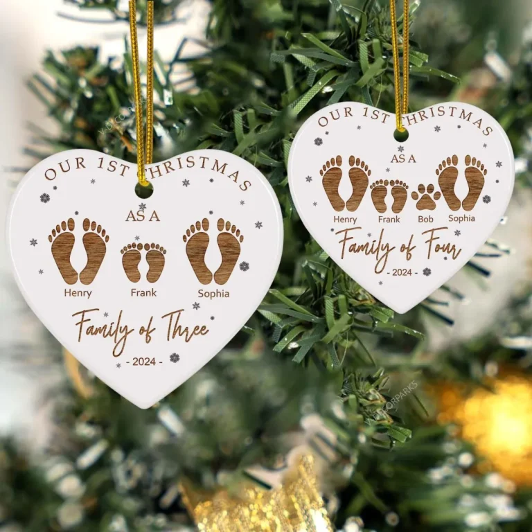 Custom First Christmas As A Family Footprints Ornament, Custom Baby's First Christmas Ornament, Family Christmas Ornament Family Member Gift