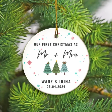 Custom Our First Christmas As Mr & Mrs Ornament, Newlywed Christmas Gift 2024, Wedding Gift, Mr Mrs Ornament, Couple Gift, Wedding Gift Ornament