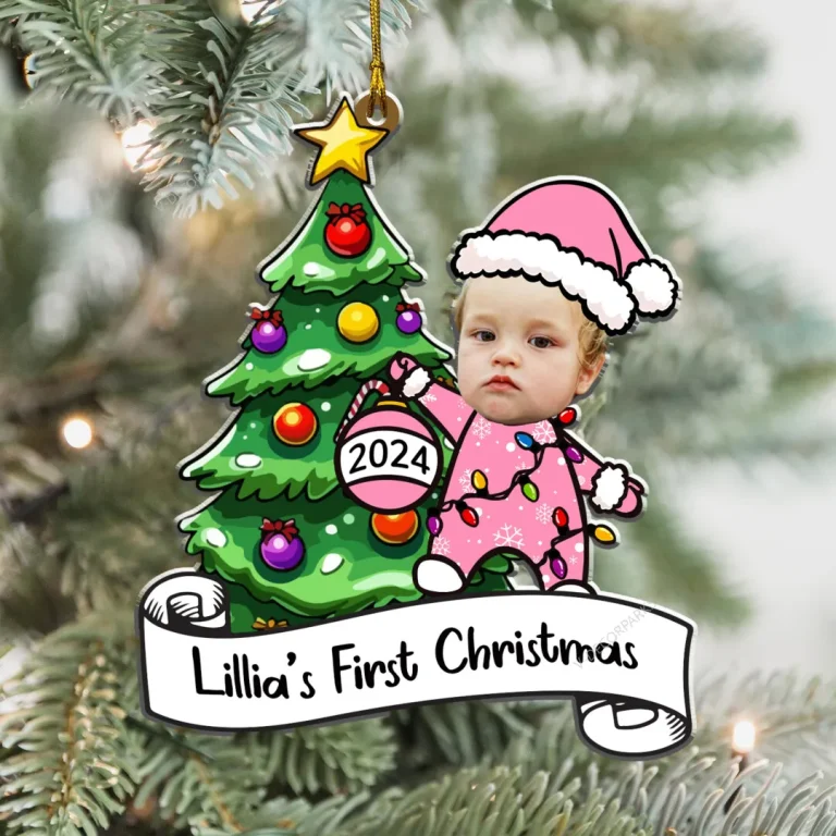 Custom Photo Baby's First Christmas Ornament 2024, Baby 1st Christmas Ornaments, New Baby Gift, Baby Keepsake, 4d Shake Babies Ornament, Baby Shower Gift