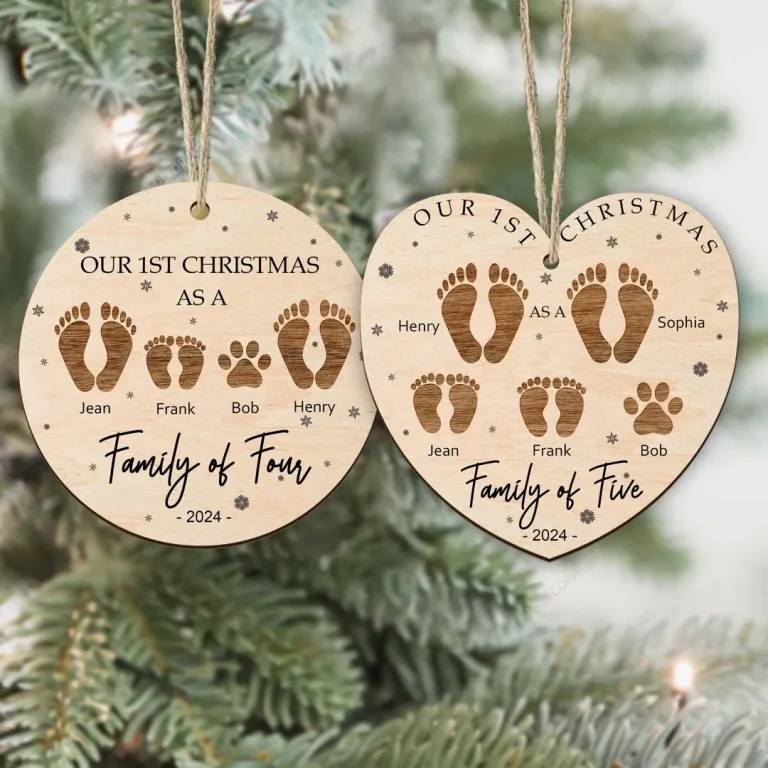 Custom Our First Christmas As A Family Ornament, Family Of Four Christmas Ornament, Baby's First Christmas Ornament, Family Name Ornament