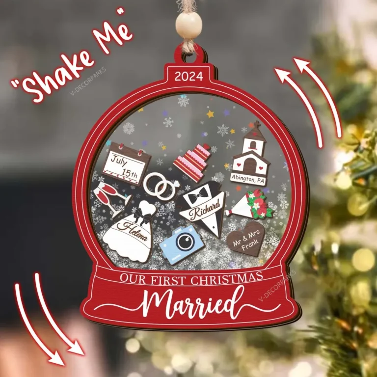 Custom Our First Christmas Married Ornament 2024, First Christmas As Mr & Mrs Ornament, Wedding Shaker Ornament, Engaged Christmas Ornament