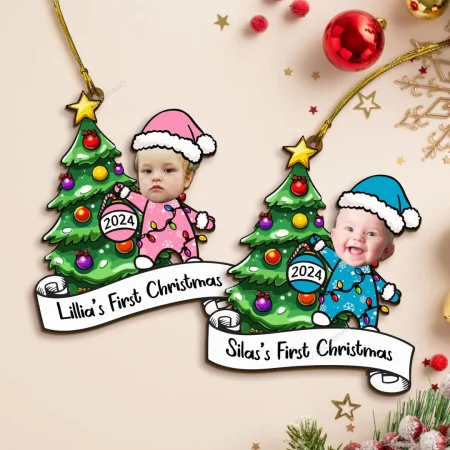 Custom Photo Baby's First Christmas Ornament 2024, Baby 1st Christmas Ornaments, New Baby Gift, Baby Keepsake, 4d Shake Babies Ornament, Baby Shower Gift