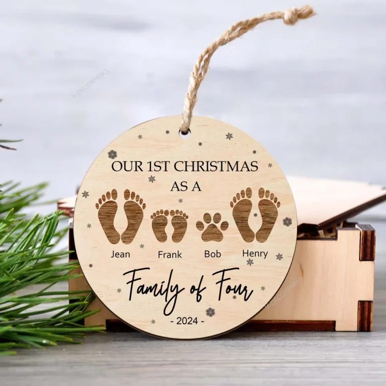 Custom Our First Christmas As A Family Ornament, Family Of Four Christmas Ornament, Baby's First Christmas Ornament, Family Name Ornament