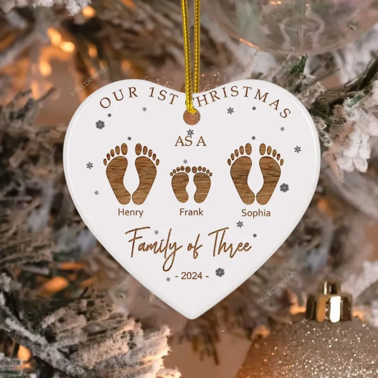 Custom First Christmas As A Family Footprints Ornament, Custom Baby's First Christmas Ornament, Family Christmas Ornament Family Member Gift