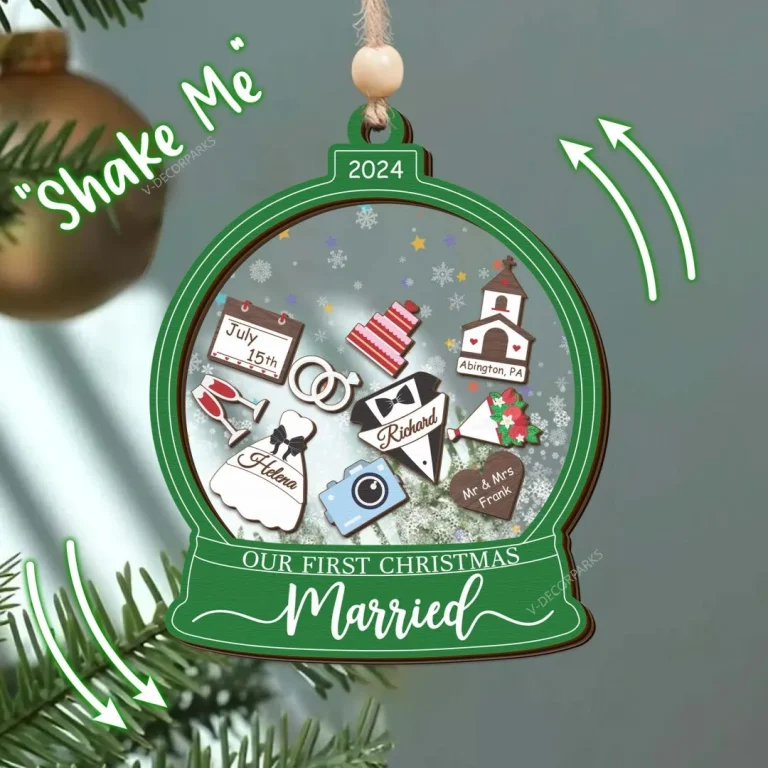 Custom Our First Christmas Married Ornament 2024, First Christmas As Mr & Mrs Ornament, Wedding Shaker Ornament, Engaged Christmas Ornament