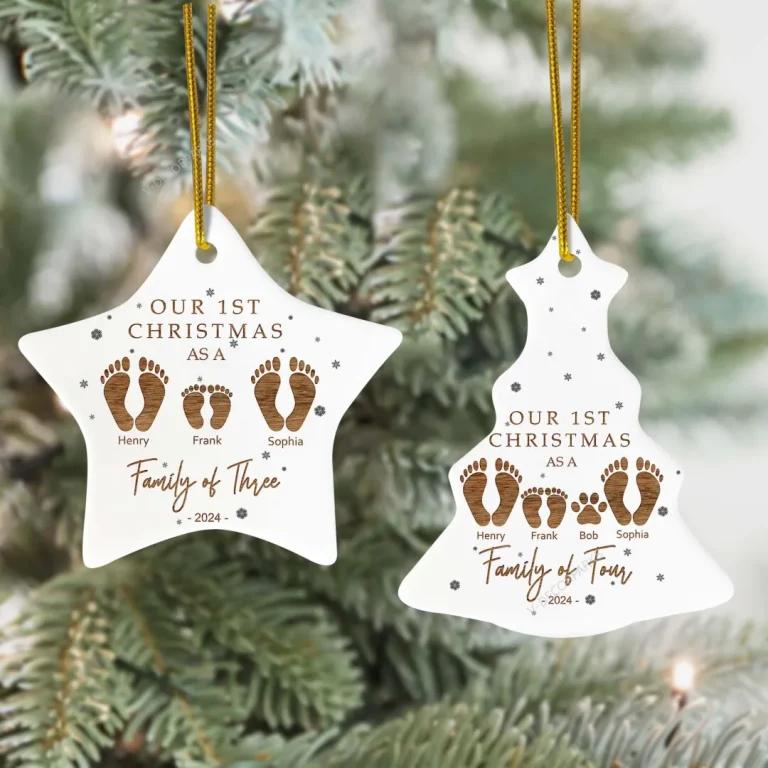 Custom First Christmas As A Family Footprints Ornament, Custom Baby's First Christmas Ornament, Family Christmas Ornament Family Member Gift