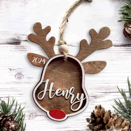 Personalized Reindeer 2024 Ornament, Personalized Rudolph Wooden Ornaments, Custom Reindeer Family Ornaments, Stocking Tags Gift, Gift Tags