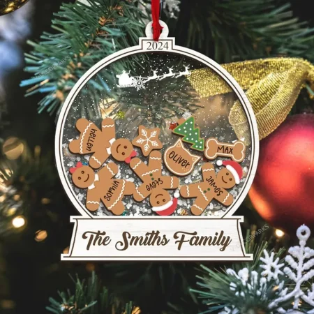 Custom Gingerbread Family Name Christmas Ornament, Personalized Christmas Ornaments, Snow Globe Family Name Ornaments , Cookie Ornament Gift