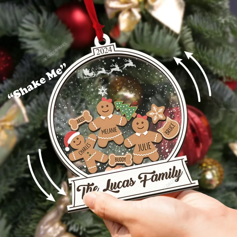 Custom Gingerbread Family Name Christmas Ornament, Personalized Christmas Ornaments, Snow Globe Family Name Ornaments , Cookie Ornament Gift