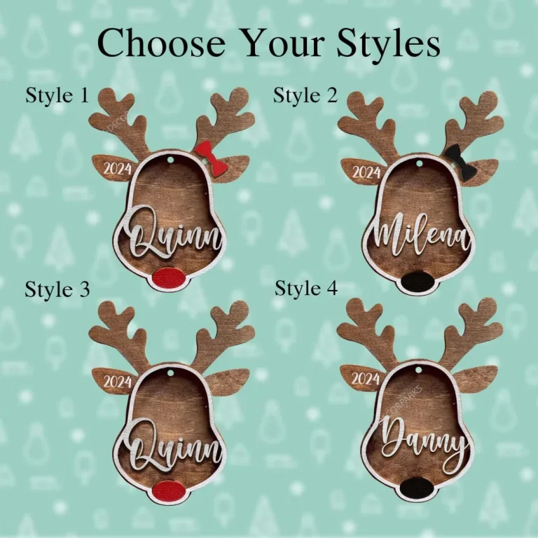 Personalized Reindeer 2024 Ornament, Personalized Rudolph Wooden Ornaments, Custom Reindeer Family Ornaments, Stocking Tags Gift, Gift Tags