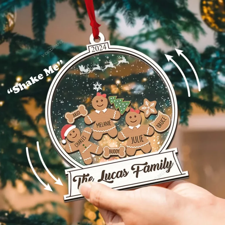 Custom Gingerbread Family Name Christmas Ornament, Personalized Christmas Ornaments, Snow Globe Family Name Ornaments , Cookie Ornament Gift