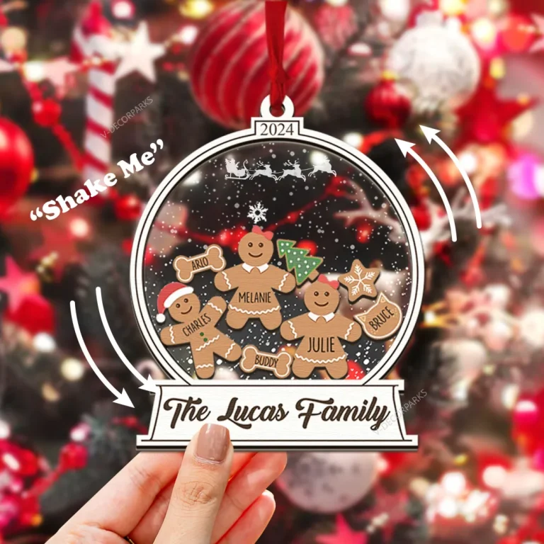 Custom Gingerbread Family Name Christmas Ornament, Personalized Christmas Ornaments, Snow Globe Family Name Ornaments , Cookie Ornament Gift