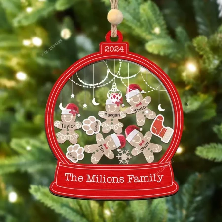 Personalized Gingerbread Family Ornament, Custom Family Christmas Ornament 2024, Customized 4d Shake Cookie Gingerbread Family Ornament Gift