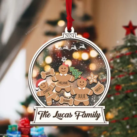 Custom Gingerbread Family Name Christmas Ornament, Personalized Christmas Ornaments, Snow Globe Family Name Ornaments , Cookie Ornament Gift