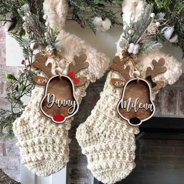 Personalized Reindeer 2024 Ornament, Personalized Rudolph Wooden Ornaments, Custom Reindeer Family Ornaments, Stocking Tags Gift, Gift Tags